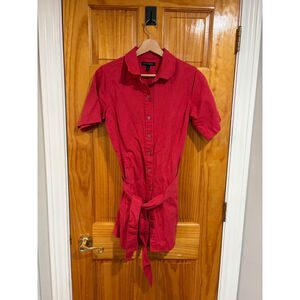 Banana Republic Petite Pink Red Button Front Shirt Dress Belted Linen Blend